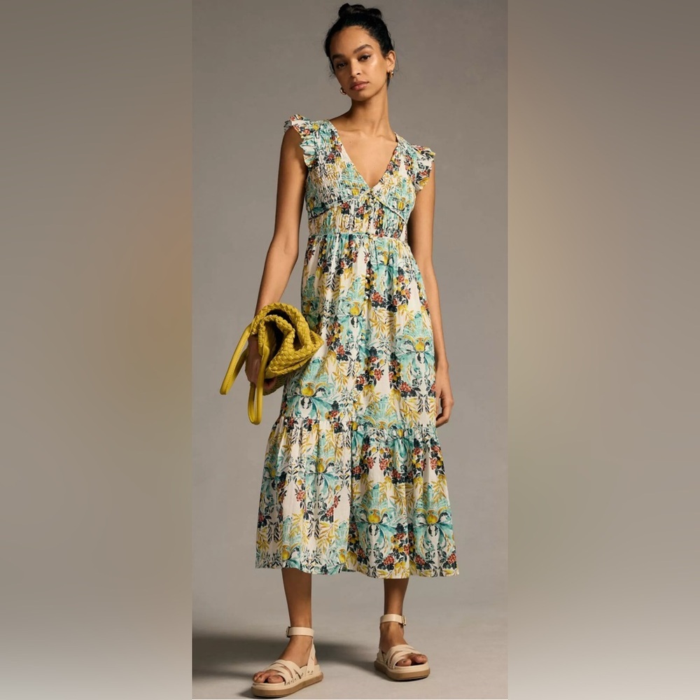 Anthropologie The Peregrine Midi Dress Smocked , size Small - Picture 2 of 13